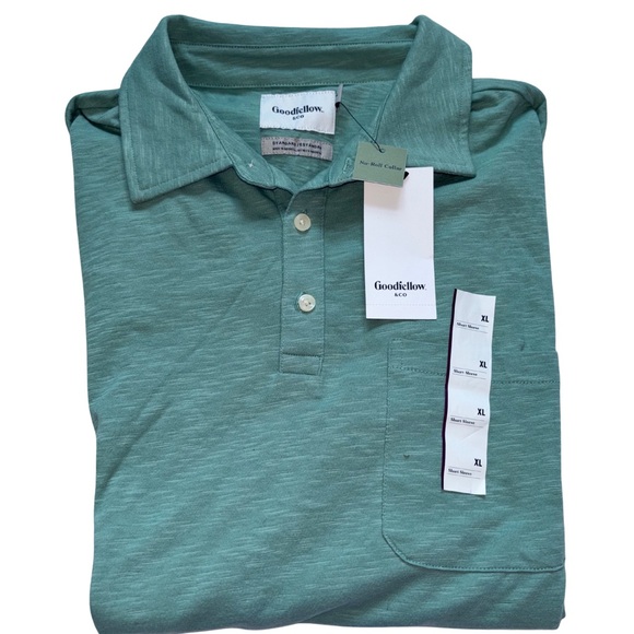 Goodfellow & Co Men’s Green Short Sleeve Polo w/ No Roll Collar NWT Size XL - Picture 2 of 4
